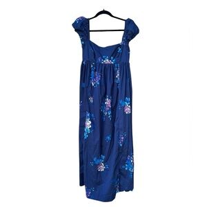 Free People Linda Lou Floral Poplin Maxi Dress in Blue